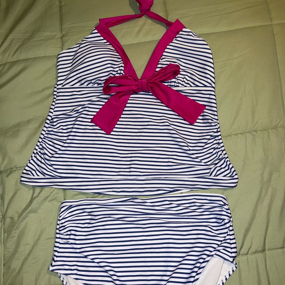Pink and Blue Nautical Bikini with Halter Top